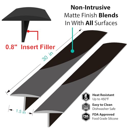 Stove Counter Gap Cover, Extra Long 30" Silicone Kitchen Gap Filler (for 0.2-1 inch Gap), 4/5 Deep Insert Tab, One Size Fit 21&25 Countertop(Set of 2, Black) by Mofason - Image 2