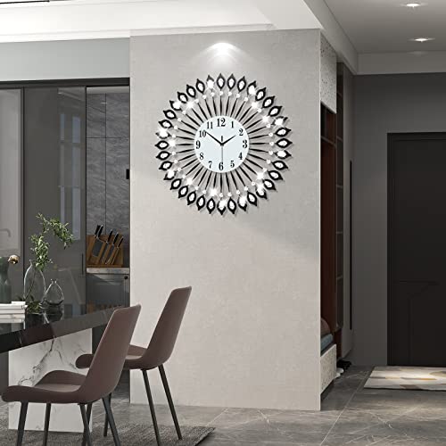 Jtwalclock Modern Large Wall Clock For Living Room Decor Extra Wall Clock For Bedroom Kitchen Office Indoor 24 Inches Home Decoration Big Black Crystal Wall Clocks Battery Operated Non Ticking Quartz #TOP2