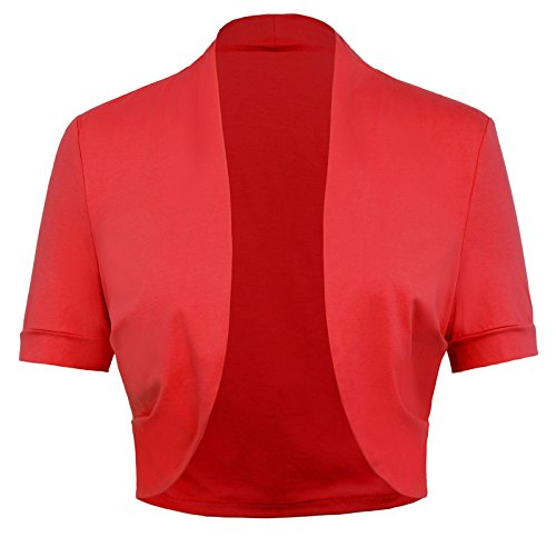 Basic Cotton Sleeves Bolero Shrug for Women (L,Red)