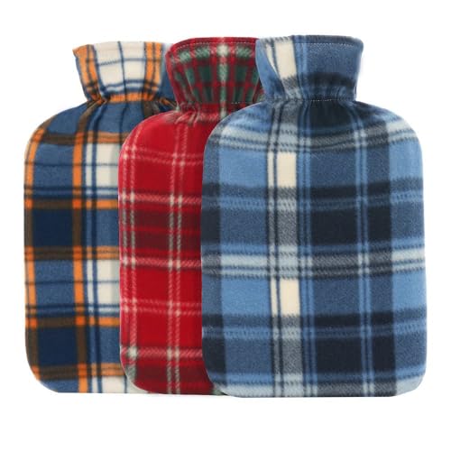 Moelund 2L Large Hot Water Bottle with Soft Fleece Cover – Reusable Leakproof Rubber Bottle for Pain Relief, Cramps, Back & Neck Pain, Stress & Winter Warmth-Assorted Plaid & Floral (Plaid Random)
