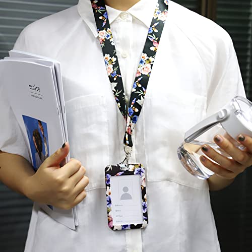 Aufruh Floral Lanyard With Id Badge Holder Flower Printing Id Card Sleeve With Lobster Clasp Lanyards For Teacher Nurse Doctor Student(Black) #TOP5