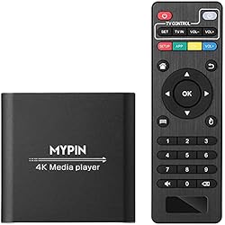 Reproductor Multimedia 4K, MYPIN Media Player con Control Remoto para Disco Duro de 8TB/Unidad USB/Tarjeta TF/H.265 MP4 PPT MKV AVI Admite Salida HDMI/AV/Coaxial-HDMI hasta Sonido Envolvente 7.1