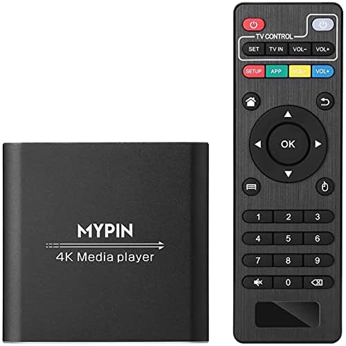 MYPIN HDMI Multimedia Player, 4K@30Hz Digital Media Player HDMI/AV-Ausgang PPT MKV AVI RMVB RM für HDTV mit Fernbedienung unterstützt USB-Laufwerke und SD-Karten USB-Maus (Schwarz)