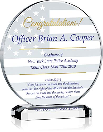 Personalized Crystal Religious Police Officer Graduation Gift Plaque for Him, Customized with Graduate & Police Academy Name, Unique law Enforcement Academy Graduation Gift for Son, Husband (M - 6.5 )