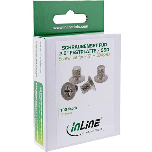 InLine 77781A 100er Pack Schraubenset, für 2,5 Festplatte / SSD, 3mm, flacher Senkkopf, silber