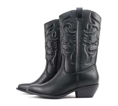 Image of Soda inchTELLER inch ~ Women's Western Cowboy Boots with Stitched Detailing, Pointed Toe, and Low Block Heel