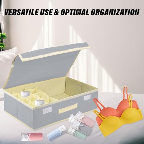 Image of Kuber Industries Undergarment Organizer | Cloth Organizer | Storage Box for Bra-Panty-Socks-Ties | Drawer Divider for Scarves-Socks | Cream Patti | Gray