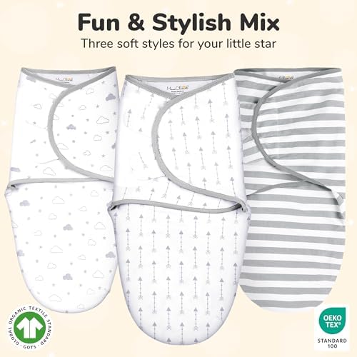 Mama Cheetah 100% Organic Cotton Baby Swaddle Sack 3-Pack, Newborn Sleep Sacks, Adjustable Infant Swaddle Wrap, Easy Swaddles for Boy or Girl 0-3 Month, Baby Essentials, Nursery Swaddling, Grey — view 2