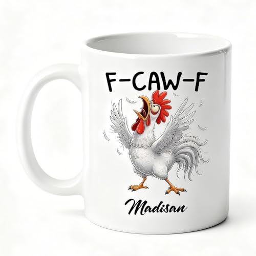 Personalised Caw-F Funny Chicken Coffee Mug Custom Rooster Mugs with Names Novelty Chicken Mug for Home/Office Hilarious Chick Pun Humor Gift for Men & Women Birthday Christmas Gag Gift 11oz (Style1)