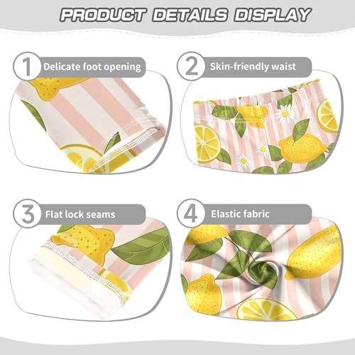 Cute Lemon Daisies Stripe Girls Leggings Soft Stretch Workout Yoga Dance Pants for Kids Casual Tights3