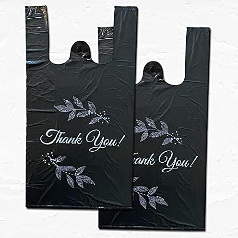 Weilife. Black medium plastic shopping thank you bag with handle.10”x5”x19” 15Mic ,for Retail Stores, Carryout (Black, Medium) Cover
