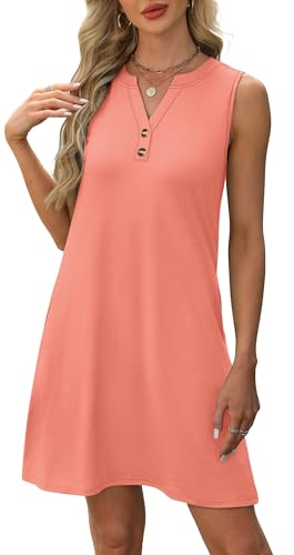 Image of XIEERDUO Summer Dresses for Women 2026 Beach Vacation Clothes V Neck Button Sundresses with Pockets