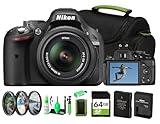 Nikon D5200 DSLR Camera with 18–55mm II Lens, 39-Point AF, Vari-Angle LCD, Full HD 1080p Video + 64GB Memory Card + Camera Bag + Flexible Tripod + More (15pc Bundle)