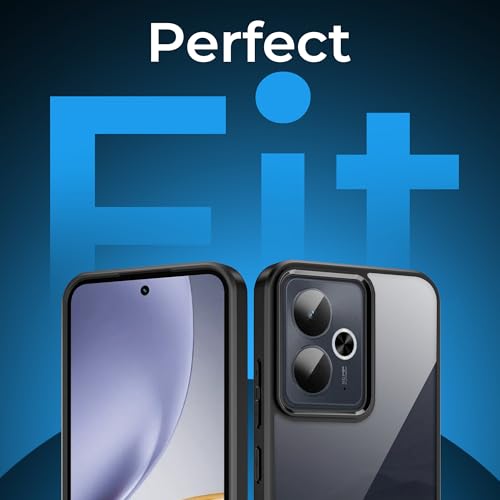 Image of A rtistque Clear Hard Armor Transparent Cover Case for Realme 14T 5G | Anti-Drop Shockproof | TPU Edge | Stylish Design | Camera Protection | Realme 14t 5g Back Cover - Black