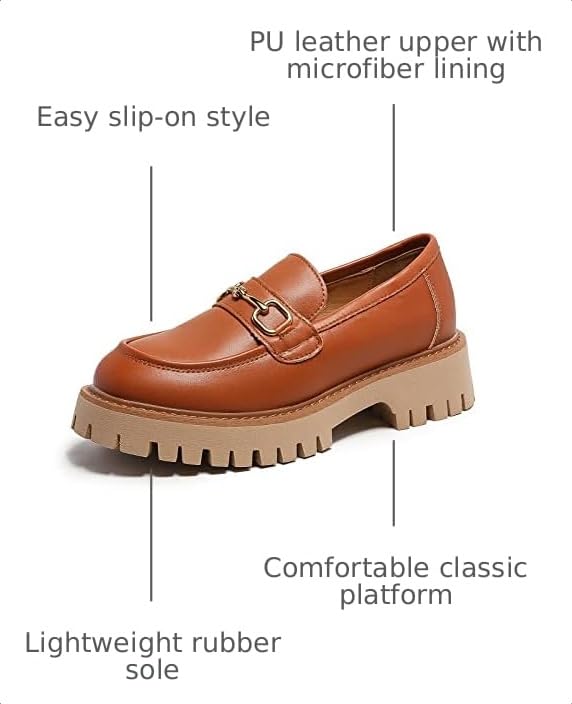 Image of Platform Loafers for Women Chunky Heel Lug Sole Loafers Slip ons Round Toe