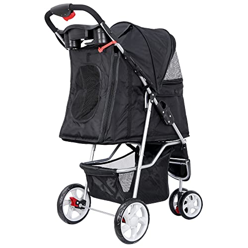 ZENY Foldable Pet Stroller, Cat/Dog Stroller with 3 Wheel, Pet Strolling Cart, Dog Travel Carrier with Storage Basket… - Image 4