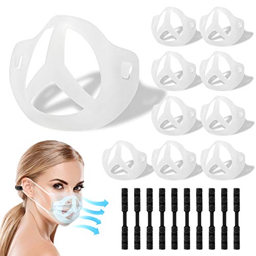 3D Mask Bracket Silicone Face Inner Support, Perfect for Comfortable Breathing and Lipstick Protection, Family Kit, Including 10 PCS Mask Bracket Frame &10 PCS Ear Savers for Masks