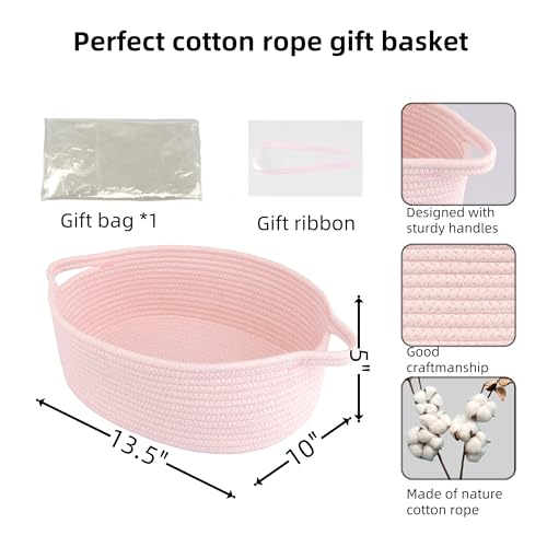 Image of Baby Gifts Basket Empty with Gifts Bag and Ribbon13 inchx10 inchx5 inch Gift Baskets to Fill Easter Baskets Birthday Baskets Small Woven Cotton Rope Basket Baby Toy Baske pink, large