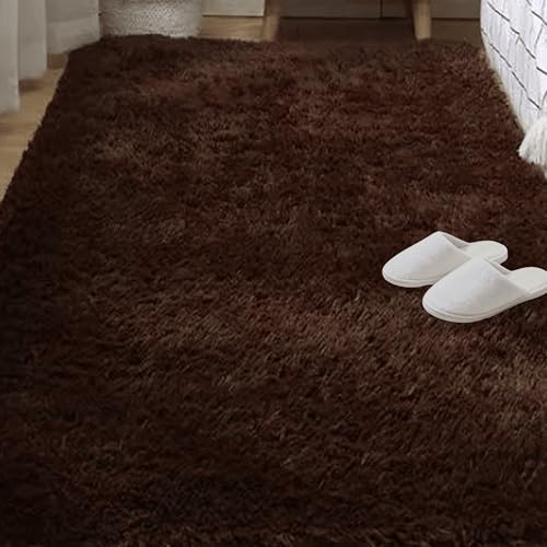 Grand tapis de salon 150 x 270 cm marron moelleux et extra doux pour canapé - 2