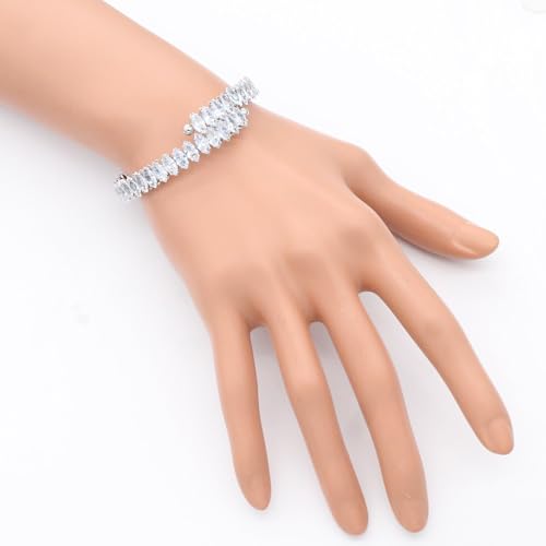 Lavencious Rhodium Plated With Clear Marquise CZ Stainless Steel Cuff Bracelets for Women Size Adjustable for 6" to 8" (Silver Clear) by Lavencious - Used condition - Image 6
