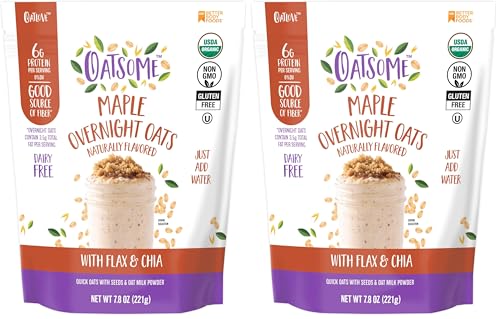 Image of Oatsome Maple Overnight Oats with Flax and Chia, Gluten-Free Oatmeal with 6g of Protein, 7.8oz Bag (Pack of 2)
