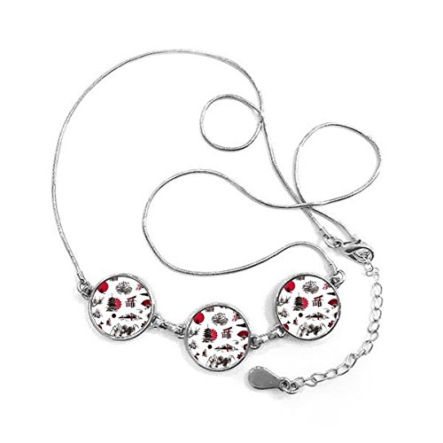Collier Japonais Kimono Fille Fan pendentif rond avec motif de temple traditionnel d'Asie