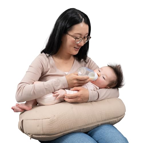 Image of Boppy Nursing Pillow, Cotton Muslin Ergonomic Breastfeeding Support Pillow | Bottle & Breastfeeding Pillow, High Lift & Firm Support, Water-Resistant, Washable Cotton Muslin Cover - Oatmeal