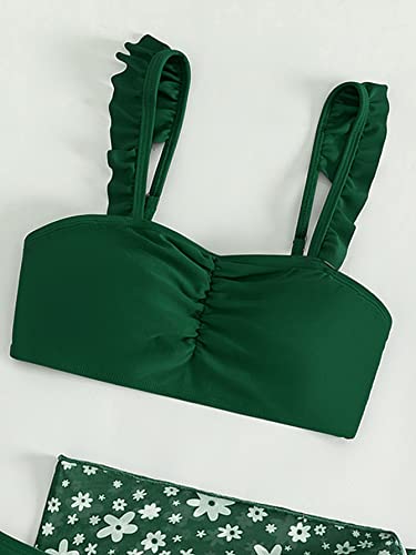 SHENHE Girl's 3 Piece Cute Ruffle Trim Triangle Bikini Swimsuit with Beach Cover Up3