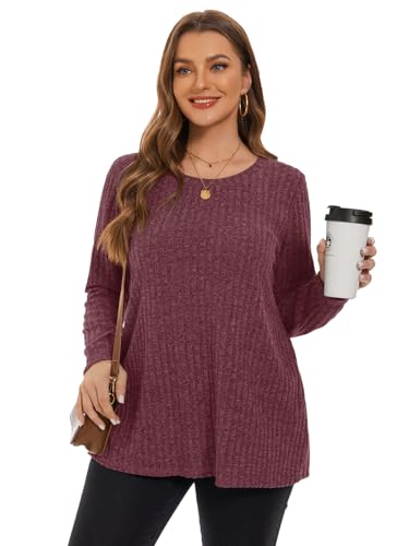Image of BELAROI Womens Plus Size Sweaters Fall Tunic Top Scoop Neck Pullover Shirts