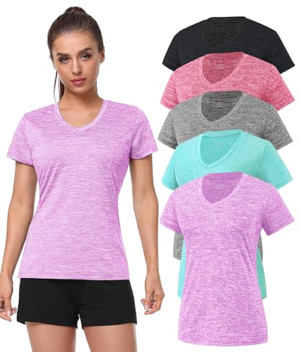 Xelky 3-4 Pack Women's Dry Fit Tshirt Short Sleeve Moisture Wicking Athletic Shirts Sport Activewear Tee V Neck Workout Top