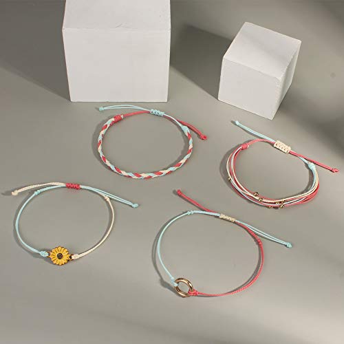Image of Stackable Sunflower String Bracelets Cute Boho Braided Summer Beach Jewelry