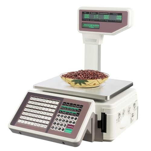 Pattosaey Label Printing Scale Thermal Label/Receipt Printer with Dual-Side LCD Display, 66lbs Capacity & Mobile APP Control for Supermarkets Retail Stores Fruit Shops