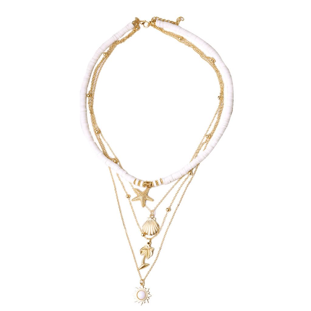 Sponsored Ad - Women's Boho Choker Necklace, 4 Layered Seashell Necklace, Adjustable Chain, Starfish Conch, Beach Shell Jewellery, Birthday Gift - 1 Pcs