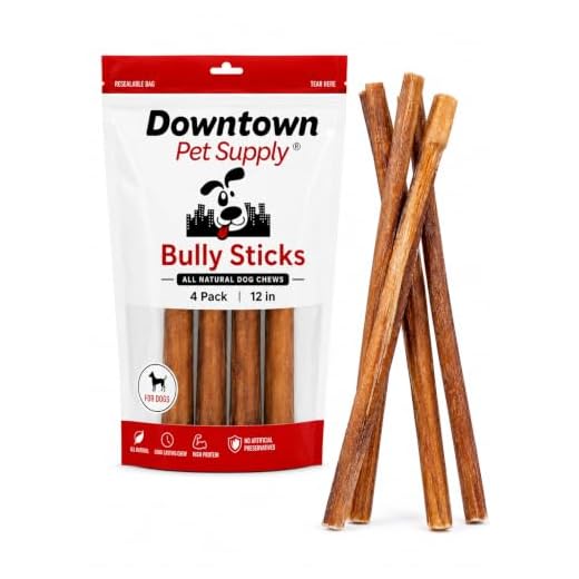 Downtown Pet Supply 12 inch 4 Pack of Bully Sticks for Medium Dogs & Large Dogs, Single Ingredient, Rawhide-Free Long Lasting Bully Sticks for Large Dogs- No Hide Bullsticks for Bully Stick Holder