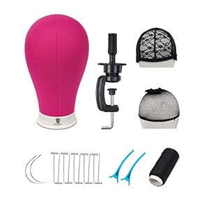 Bileaf 22 Inch Canvas Block Head Mannequin Wig Head With Stand Pink Styling Mannequin Block Head Set Display Mannequin Head with Mount Holes(Rosy Head)