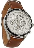 Timex Men's Tachymeter Chronograph Watch 46MM Brown Strap Silver dial TW2T23400