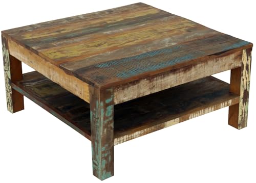 GURU SHOP Vintage Kaffeetisch, Couchtisch aus Recyclingholz - Modell 4a, 40x80x80 cm