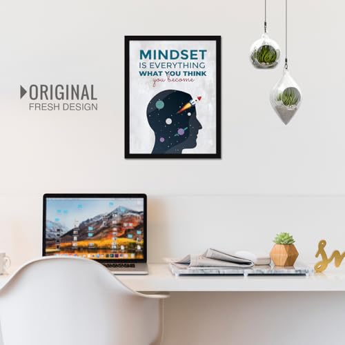 Image of Chaka Chaundh Engineered Wood - - Mindset Is Everything What You Think You Become Quotes Frames - Motivational Quotes Rectangular Wall Frames For Office - (14 X 11 Inches), Black