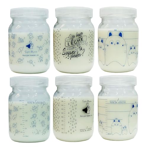 Super Mamãe Kit 6 potes de vidrio para almacenar leche materna 200 ml