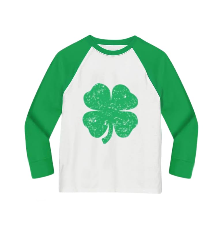 Kids St Patrick's Day Shirt Lucky Clover Long Sleeve Raglan Top 1-10 Years