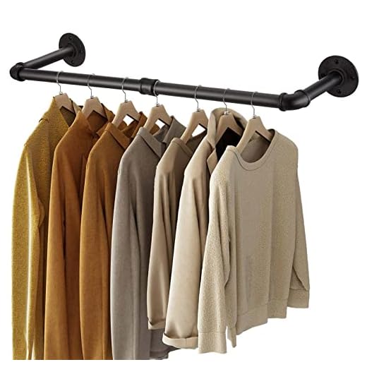 GREENSTELL Clothes Rack,36.2 Inch Industrial Pipe Wall Mounted Garment Rack,Space-Saving ,Heavy Duty Detachable Garment Bar,Multi-Purpose Hanging Rod for Closet 2 Base(1 Pack)