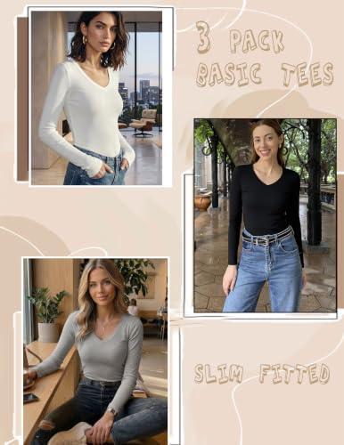 Zeagoo Women's Ribbed Long Sleeve Tops V Neck Slim Fit Undershirts Knit Basic Casual Stretch Layering Tee Shirts 3 Park — view 6