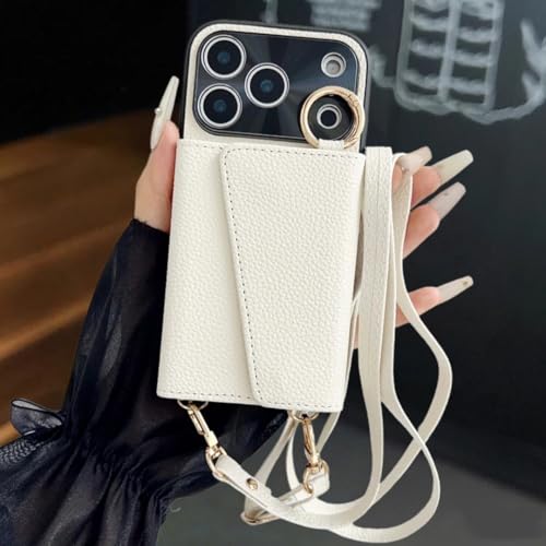 Étui portefeuille iPhone Air blanc avec miroir et porte-cartes en cuir