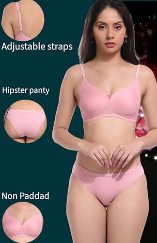 Image of REALSIDE Women Cotton Bra Panty Set for Lingerie Set|Bra Panty Set | Panty Bra Set for Women Women Lingerie Set A Beautiful Combo Pack of 3-Black,Green,Pink