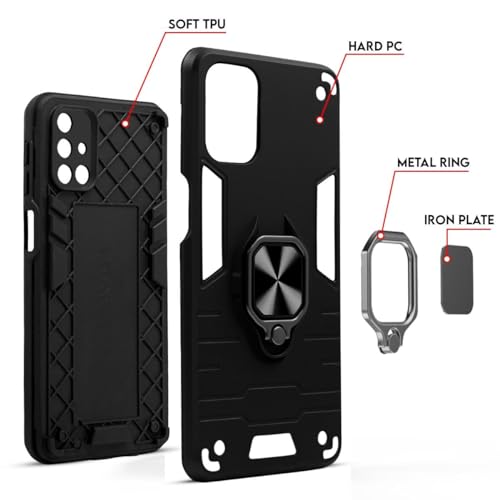 Image of Papercase || Anti-Shock Armour Cover with Air Cushions & Magnetic Kickstand Ring for Vivo Y200 5G [Camera & Screen Protection] - Black