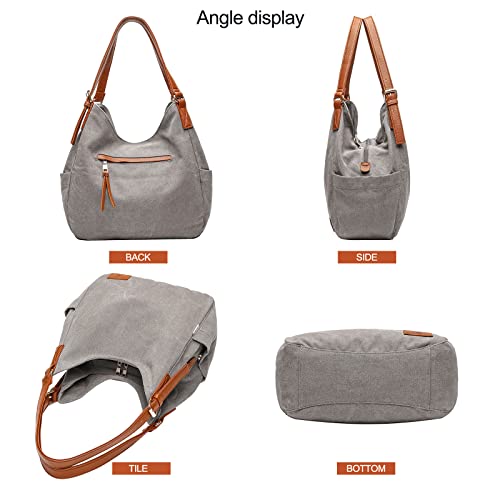 Image of Worldlyda Women Canvas Hobo Purse Multi Pocket Tote Shopper Shoulder Bag Casual Top Handle handbag with Embroidery Ethnic