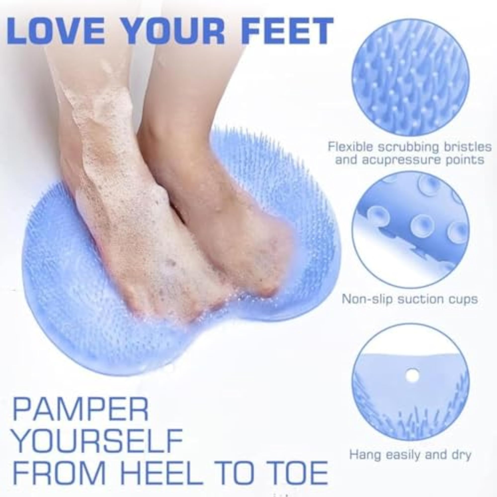 Shower Foot & Back Scrubber Mat with Suction Cups