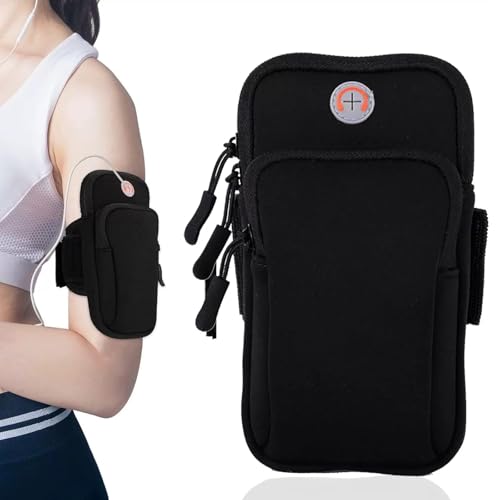 Running Arm Band Phone Holder, Adjustable Strap, Durable Scuba Fabric 11 x 17.5 cm, Running Phone Armband for Most Types of Phones (Up to 6.5 Inches), Running Accessories for Jogging, Gym(Black)