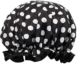 allydrew Reusable Women's Waterproof Shower Caps for Long Hair, Black and White Dots