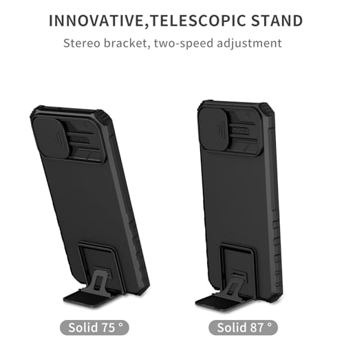 Image of Back Cover Case for Samsung Galaxy F05 | Sliding Camera Shield | Stereoscopic Stand | 360 Mobile Phone Case Cover for Samsung Galaxy F 05 / F05 4G | New PC, Black Back Cover